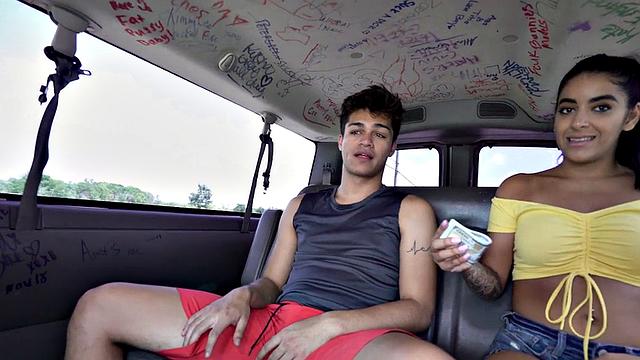 Picked up twink fucks hunk asshole in van for money