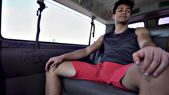 Picked up twink fucks hunk asshole in van for money