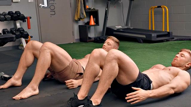 Eager jock barebacked by gym instructor