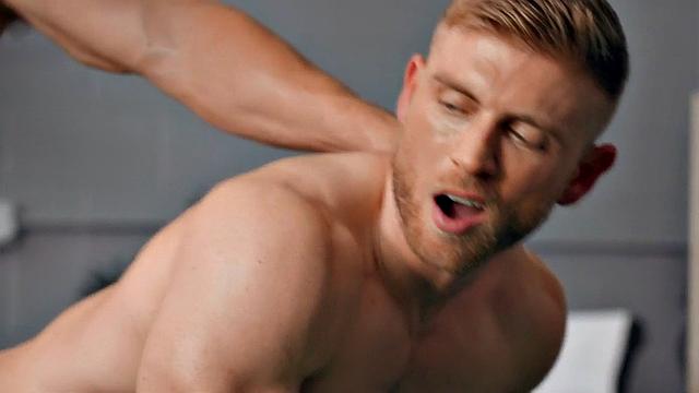 Eager jock barebacked by gym instructor