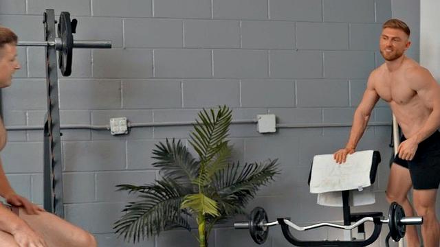 Eager jock barebacked by gym instructor
