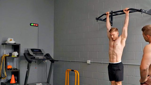 Eager jock barebacked by gym instructor