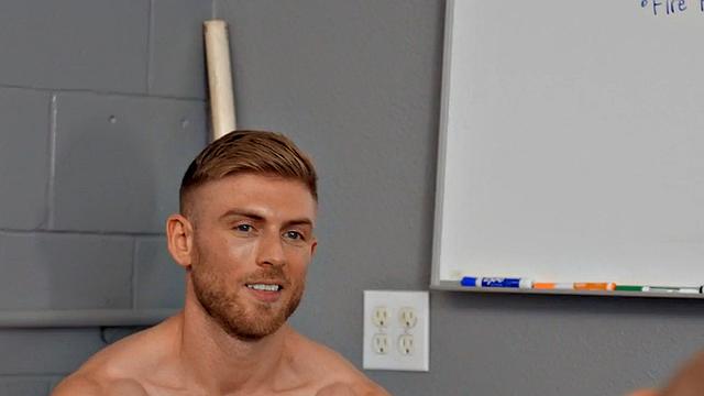 Eager jock barebacked by gym instructor