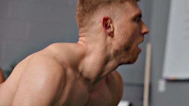 Eager jock barebacked by gym instructor