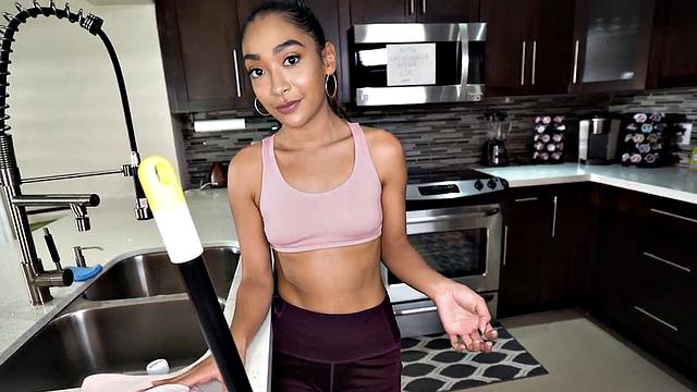 Sexy maid enjoys sucking big dick while jerking