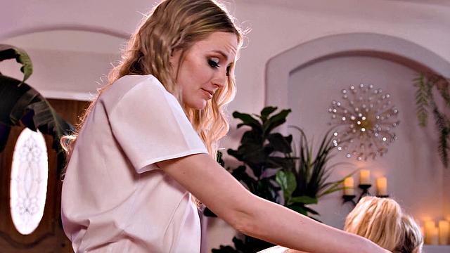 GIRLSWAY - Petite Blonde Masseuse Gives Stacked MILF Savannah Bond The Best Happy Ending!