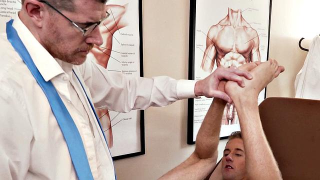 Petite bareback nailed at doctor office by manly DILF