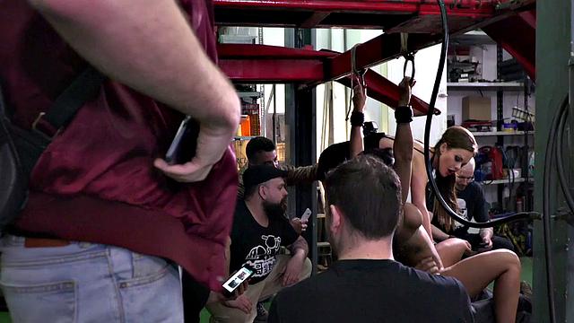 Busty babe 3some publicly banged and whipped