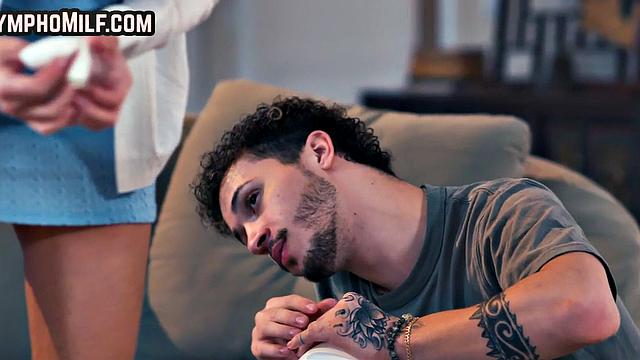 Busty stepmommy fucked in 3some by stepson cock