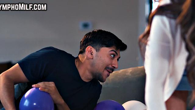 Busty stepmommy fucked in 3some by stepson cock