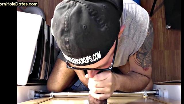 Real gaydaddy throats gloryhole dick in home video