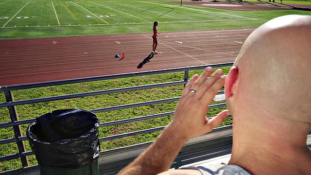 A tattooed brunette dominate and deepthroat a petite runner in doggystyle