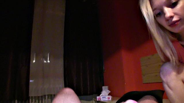 Hot blonde convinces stranger to fuck her hard in jeans