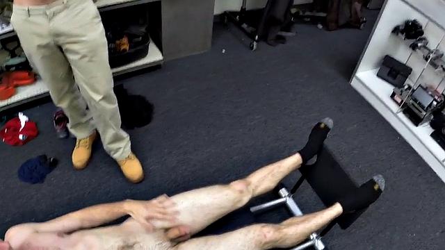 Hairy gay pawn 3some banged in the store by owners.