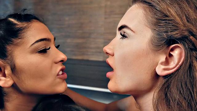 Petite lesbian slut fucked BFF in threesome with dildo