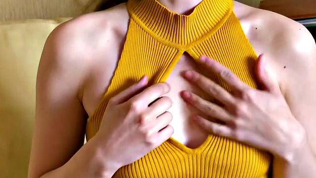 Erotic babe solo masturbating after stripping