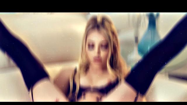 Lily Larimar All Natural Blonde Strips from Lingerie and Fingers Her Pussy