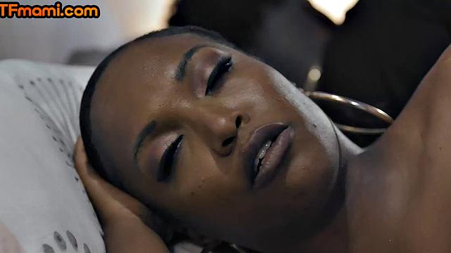 DTF Ebony stepmom fucked in taboo 3some by stepson