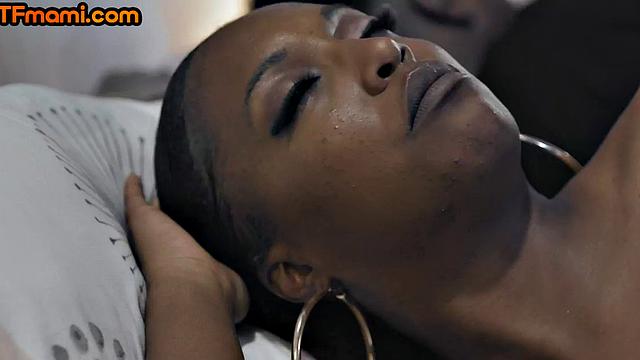 DTF Ebony stepmom fucked in taboo 3some by stepson