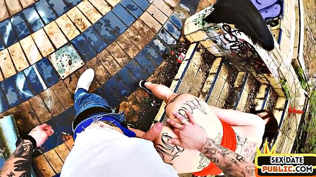 Horny big-titted MILF doggy-fucked outdoors