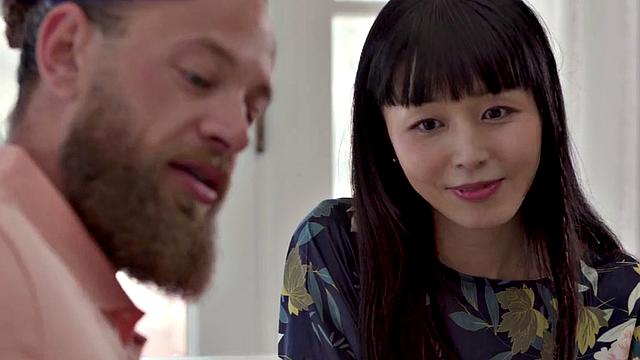 Deepthroating Asian MILF with medium boobs gets fucked