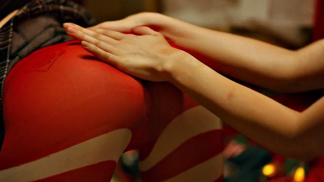 Rimming lez duo in pantyhose enjoy Xmas passionate sex