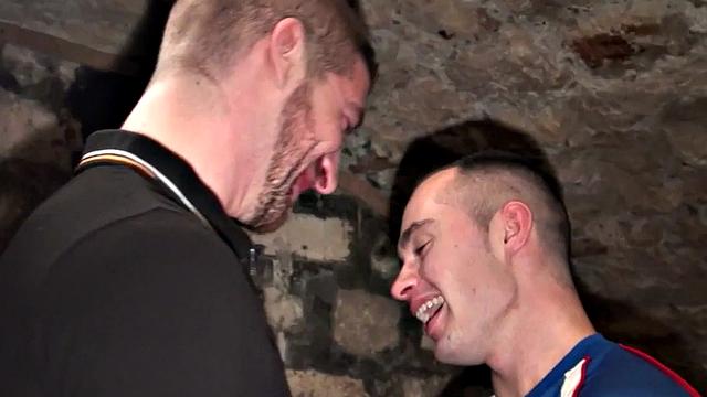 Sportive stud doggystyle fucked in basement by trainer