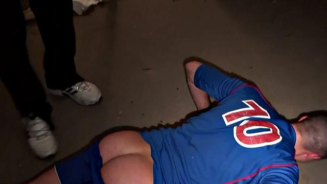 Sportive stud doggystyle fucked in basement by trainer