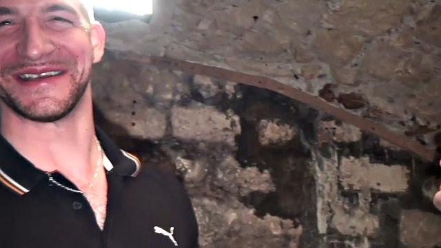 Sportive stud doggystyle fucked in basement by trainer