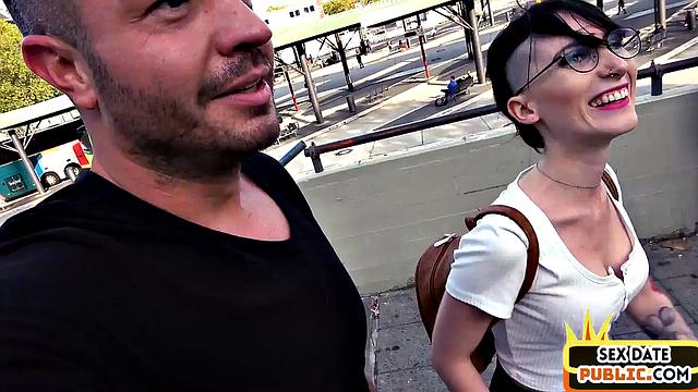 Cute babe pussyfucked in public