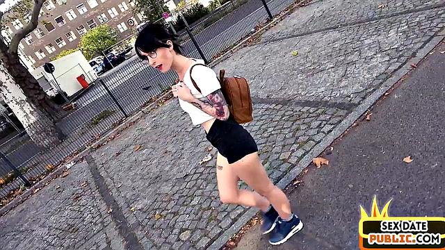 Cute babe pussyfucked in public