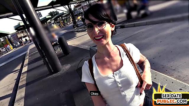 Cute babe pussyfucked in public