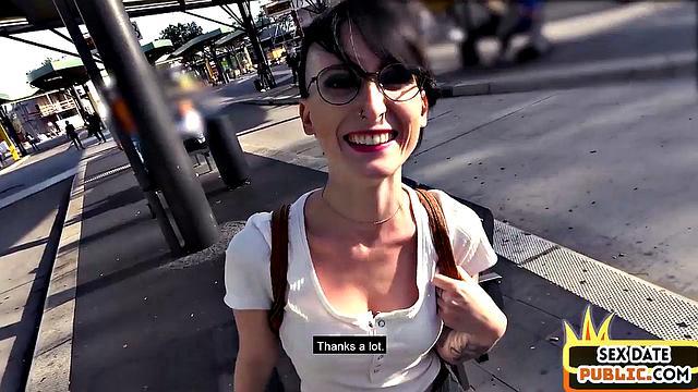 Cute babe pussyfucked in public