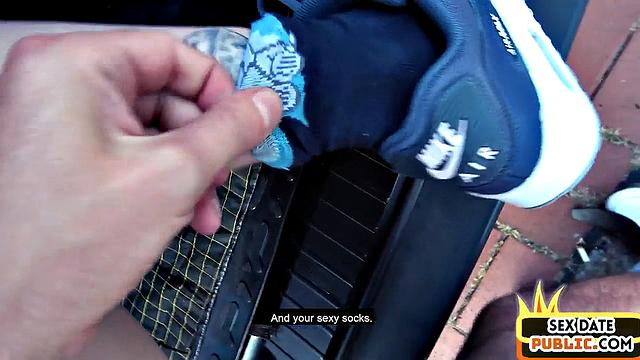 Cute babe pussyfucked in public