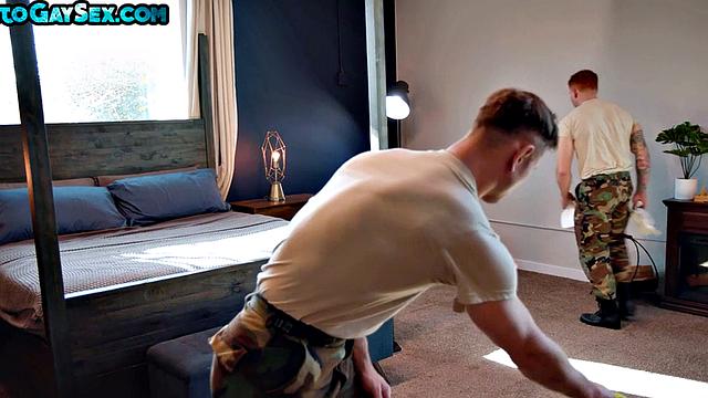 Military bottom fucked and jizzed by buddy in dormitory