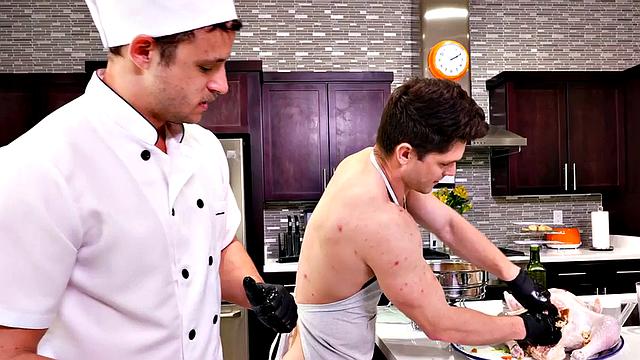 Fisting chef fists helper with fetish in kitchen