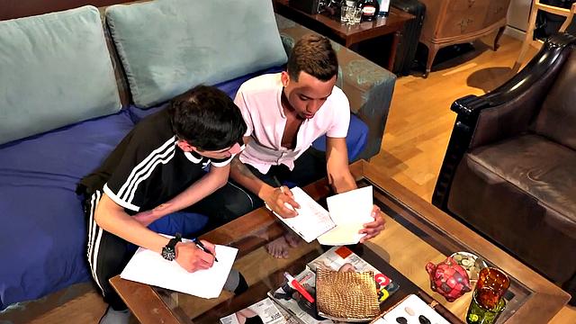 The lust for each other is too much to resist and it isn't long before Gil is sucking on Giorgio's cock. An oral exchange follows, before Giorgio hops on for a raw ride.