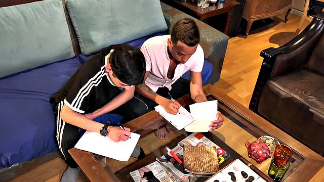 The lust for each other is too much to resist and it isn't long before Gil is sucking on Giorgio's cock. An oral exchange follows, before Giorgio hops on for a raw ride.