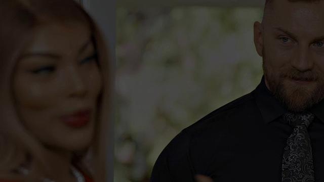 Blonde and brown-haired shemale gets her ass slammed from behind in glasses