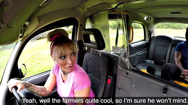 Busty MILF cabbie sucks after being nailed by hung ebony