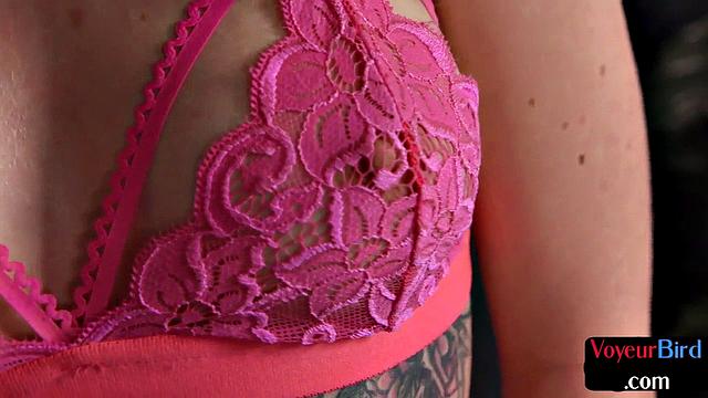 Horny lingerie voyeur teases lucky guy
