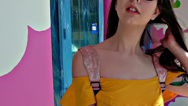 Nerdy Cutie Straddles a Massive Cock and Gives a Handjob in Standing Sex