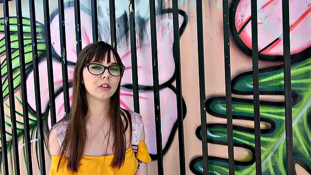 Nerdy Cutie Straddles a Massive Cock and Gives a Handjob in Standing Sex