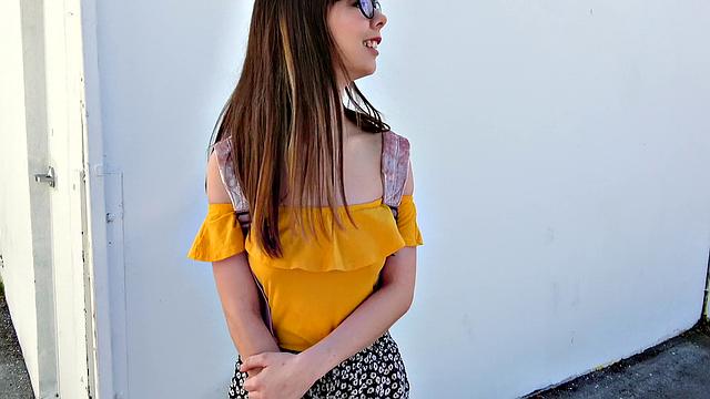 Nerdy Cutie Straddles a Massive Cock and Gives a Handjob in Standing Sex