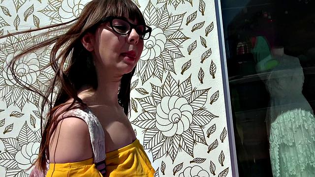 Nerdy Cutie Straddles a Massive Cock and Gives a Handjob in Standing Sex