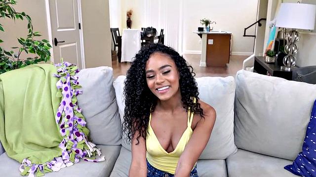 A horny ebony teen throat and ride BBC of her BF in a hot casting clip