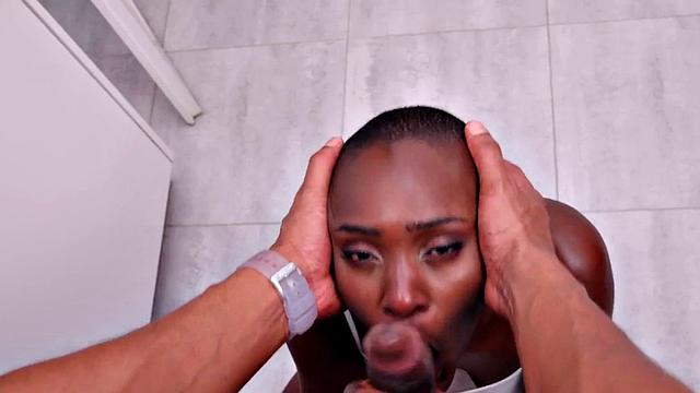 Cocksucking black babe fucked by BBC in the kitchen