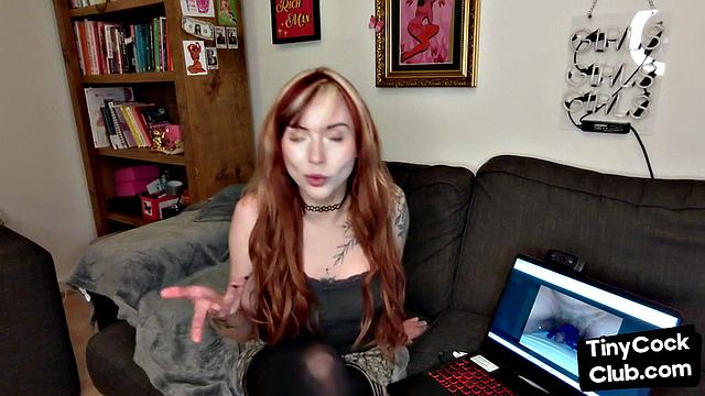 Small dick dudes teased by perverted wild redhead