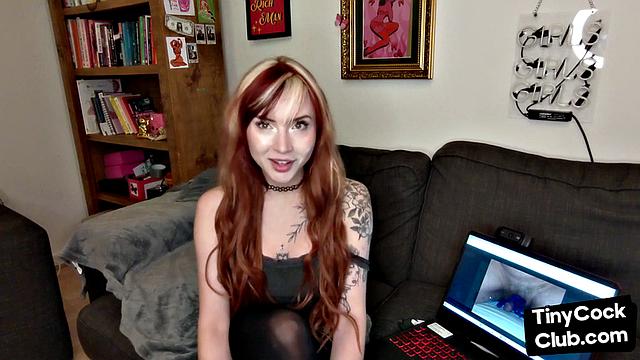 Small dick dudes teased by perverted wild redhead