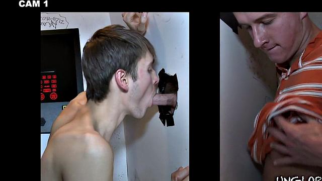 Смотри, как натурал получает минет в глори-холе и потом жестко трахается с парнем